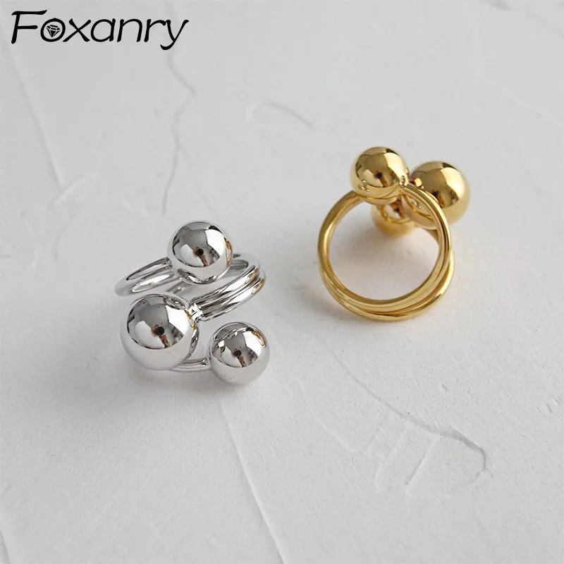 Foxanry Minimalist Silver Color Party Rings for Women New Fashion Creative Irregular Ball Planet Exaggerated  Jewelry