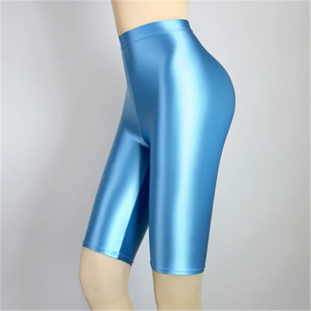 XCKNY glossy shorts oil silk high elastic pants cycling slim pants sexy silk slim high waist shorts