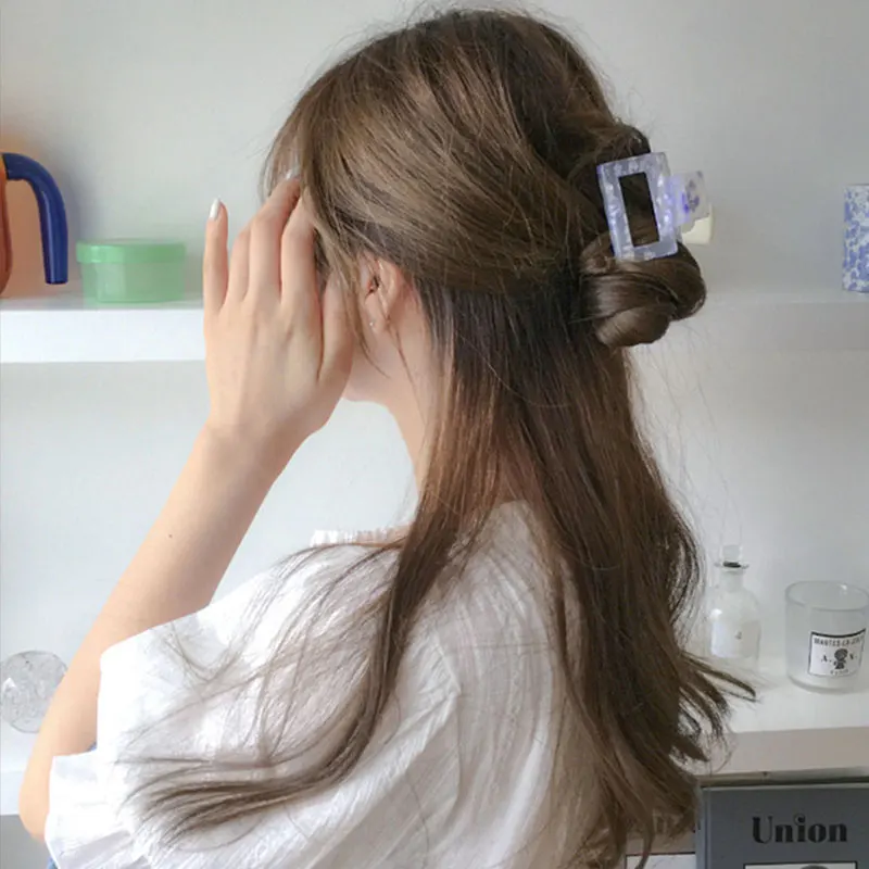 Vintage Korea Square Rambut Cakar Geometris Rambut Klip untuk Wanita Rambut Styling Alat Jepit Rambut Besar Aksesoris Asetat Jepit Rambut