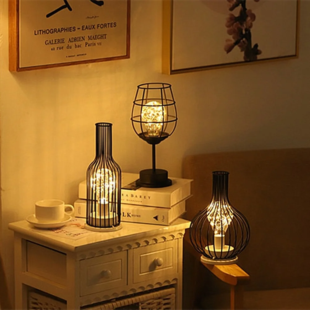 Wine Glass Bottle LED Night Light Iron Hollow Out Night Lamp for Cafe Hotel Balcony Home Decoration Table Lamp