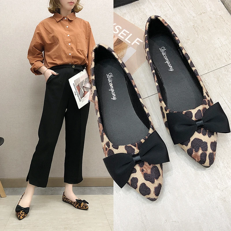 

Nice Women's Shoes Nice Flock Pointed Toe Flat Women Leopard Shoes Butterfly-kont Casual Shoes for Woman Zapatillas Mujer