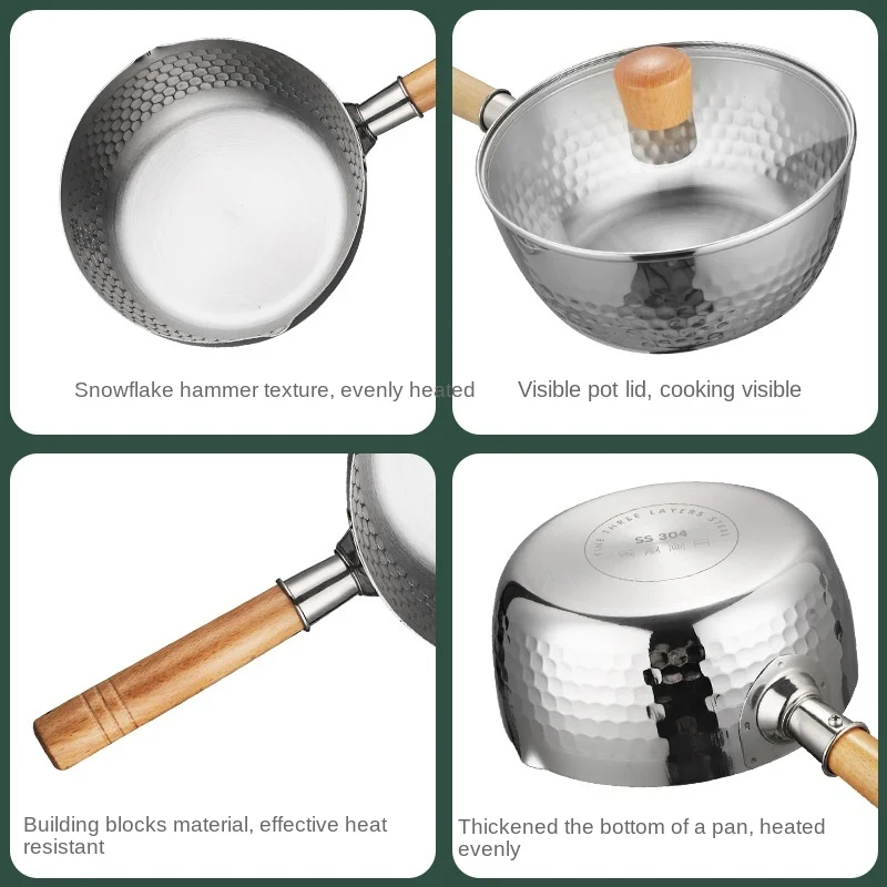 Japanese Style Pan Stainless Steel Cooking Pot Set Mini Non-stick Pan Kitchen Hotpot Ramen Soup Milk Pot Household CookwareZA380