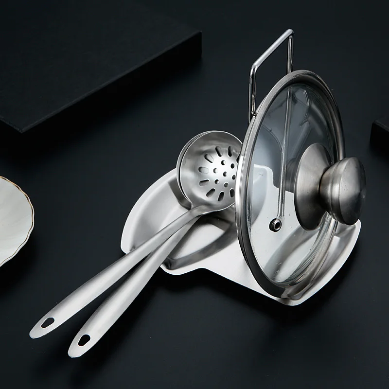 Stainless Steel Pot Lid Rack Shelf Kitchen Organizer Chopstick Spoon Rest Spatula Rack Pan Cover Holder Stand Cooking Tools