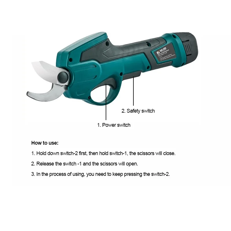 FUJIWARA Electric Pruning Scissors 0-25mm Pruning Shears 7.2V Lithium Battery Garden Pruner