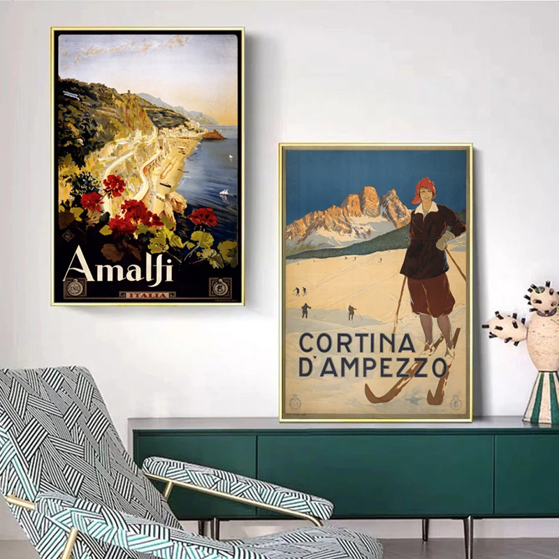 Vintage Travel Posters and Prints Italy Smaller Towns Canvas Painting Wall Art Pictures Living Room Decor