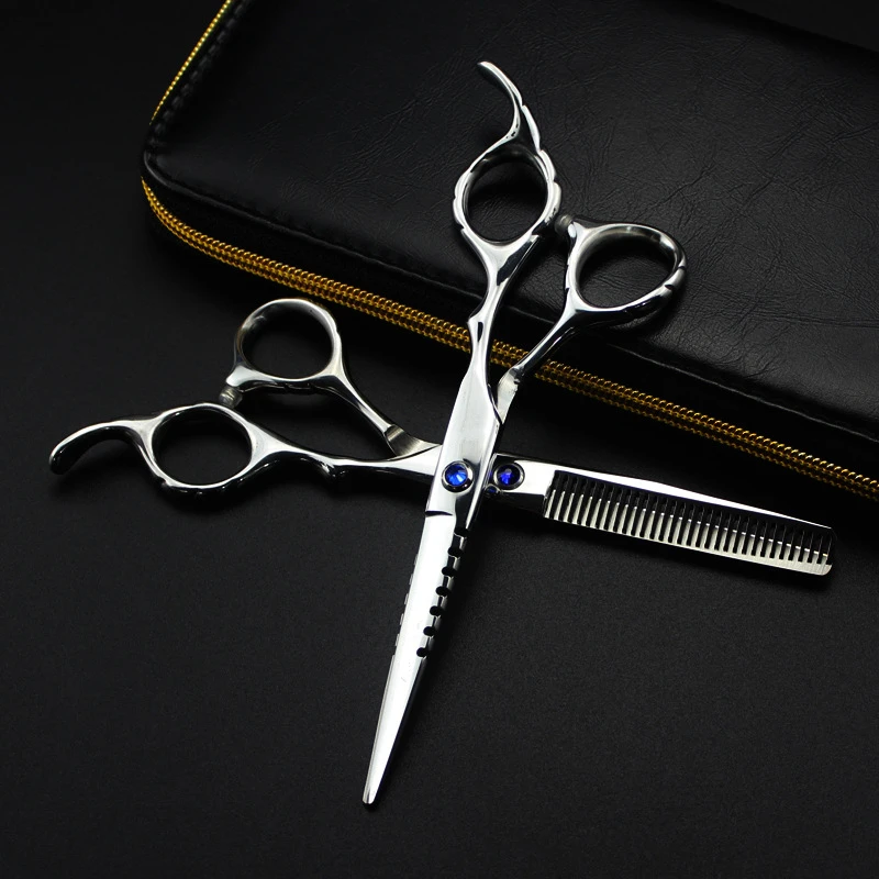 

professional Japan 440c 6 '' blue gem hair scissors thinning barber makas haircut scisors cutting shears hairdresser scissors