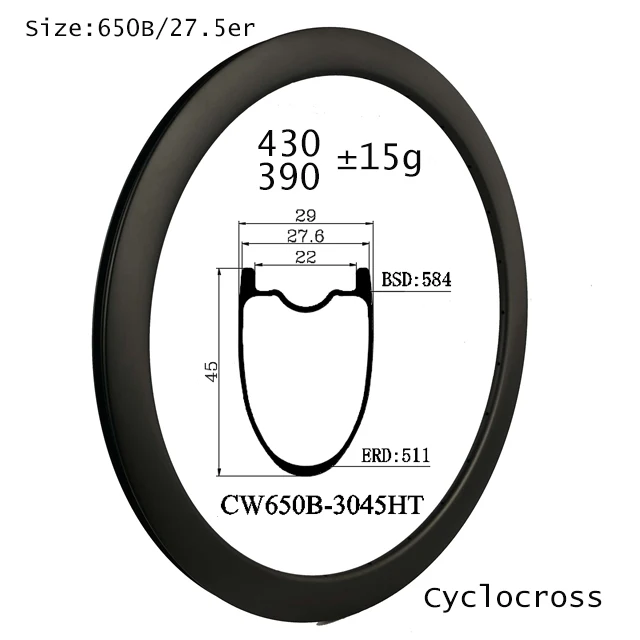 Carbon Wheel 27.5er 45Mm Depth 30Mm Wide Hookless Clincher Tubeless700C UD Rims Gravel/Sandy/Muddy Bike Disc Brake Newest Design