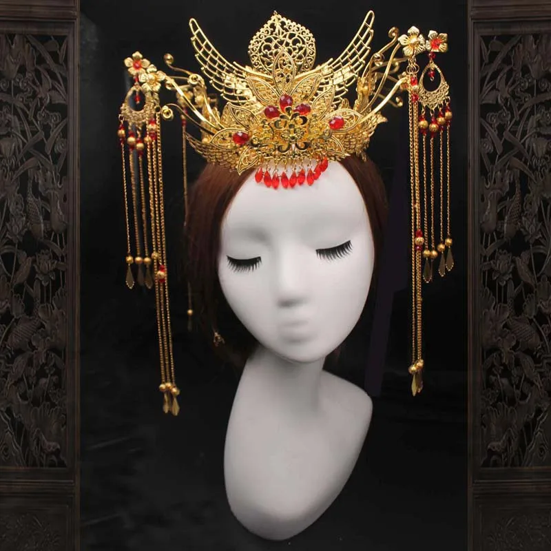 DIY Material Package Chinese Style Wedding Phoenix Crown Bride Headpiece Traditional Coronet Long Tassel Tiaras Do It Yourself