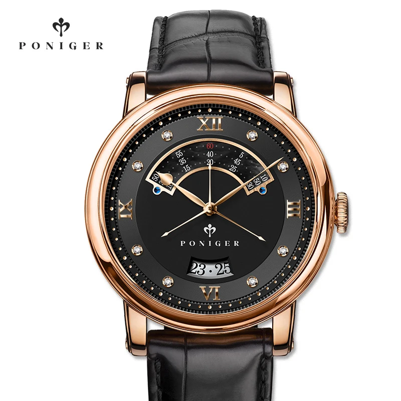 PONIGER Luxury Brand Men Watch MIYOTA Movement Business Male Wrist Watch Leather Strap Sapphire Glass Waterproof Watch