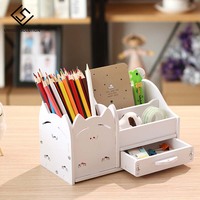 Multi-function 4 Grid Desktop Pen Holder Office School Stationery Storage Case Wood Box Desk Pen Pencil Organizer Phone Holder