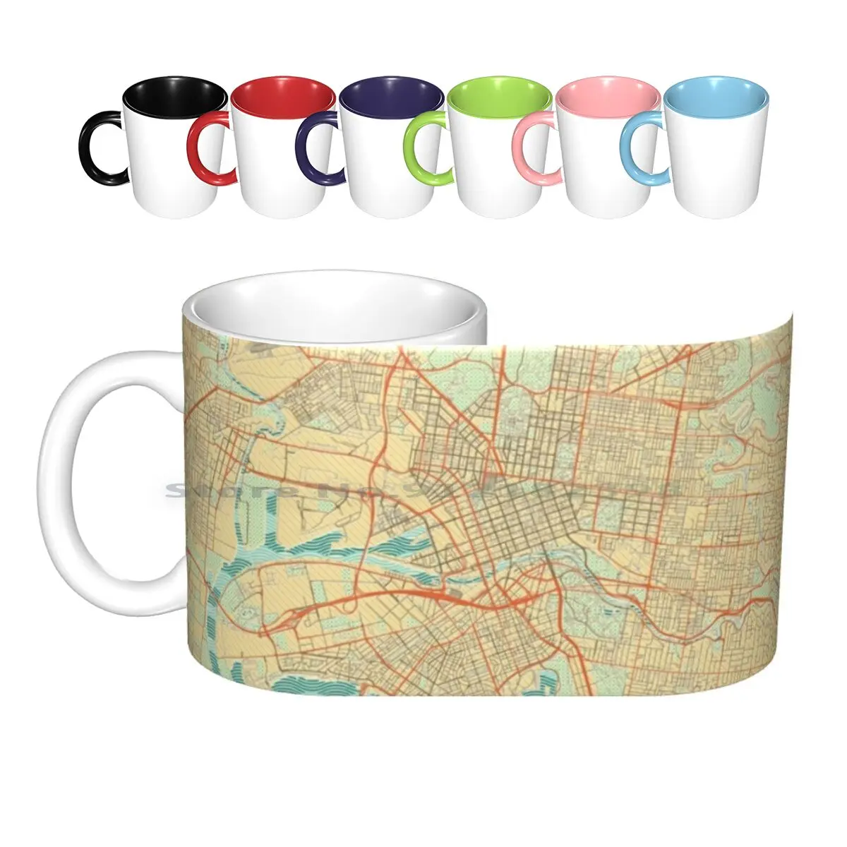 Melbourne Map Retro Ceramic Mugs Coffee Cups Milk Tea Mug Melbourne Australia Map Modern Retro Vintage Home Gray Rust Rustic