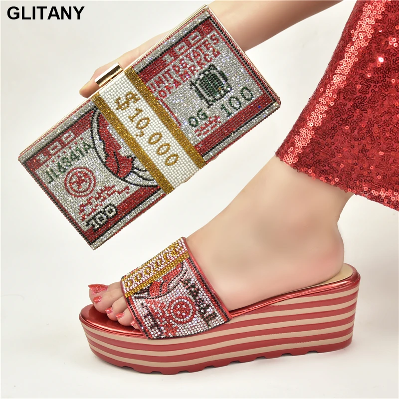 

Italian Shoe and Bag Set for Party In Women Pumps Women Shoes and Bag Set Decorated with Rhinestone Plus Size Shoes Women Heel