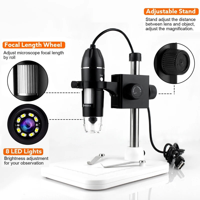 1600X 1000X USB Microscope Handheld Portable Digital Microscope USB Interface Electron Microscopes Zoom Magnifier Endoscope