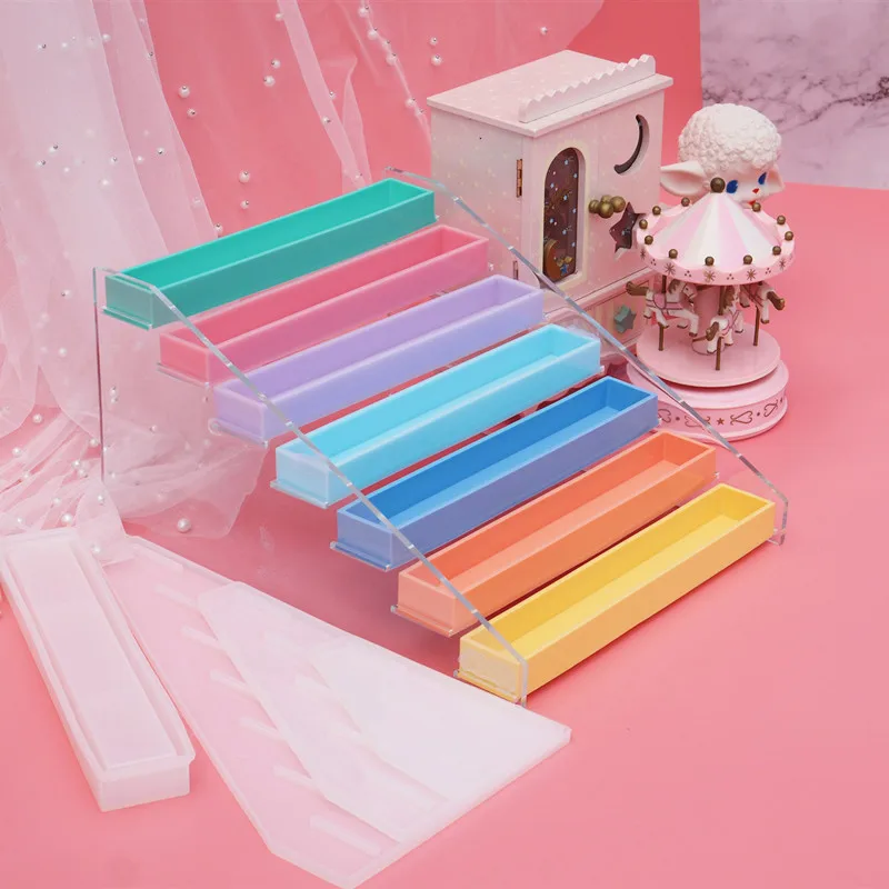 Multi-layer Storage Box Silicone Mold for Comestic Lipstick Nail polish Pigment Bottle Rack Holder Organizer UV Epoxy Resin Mold