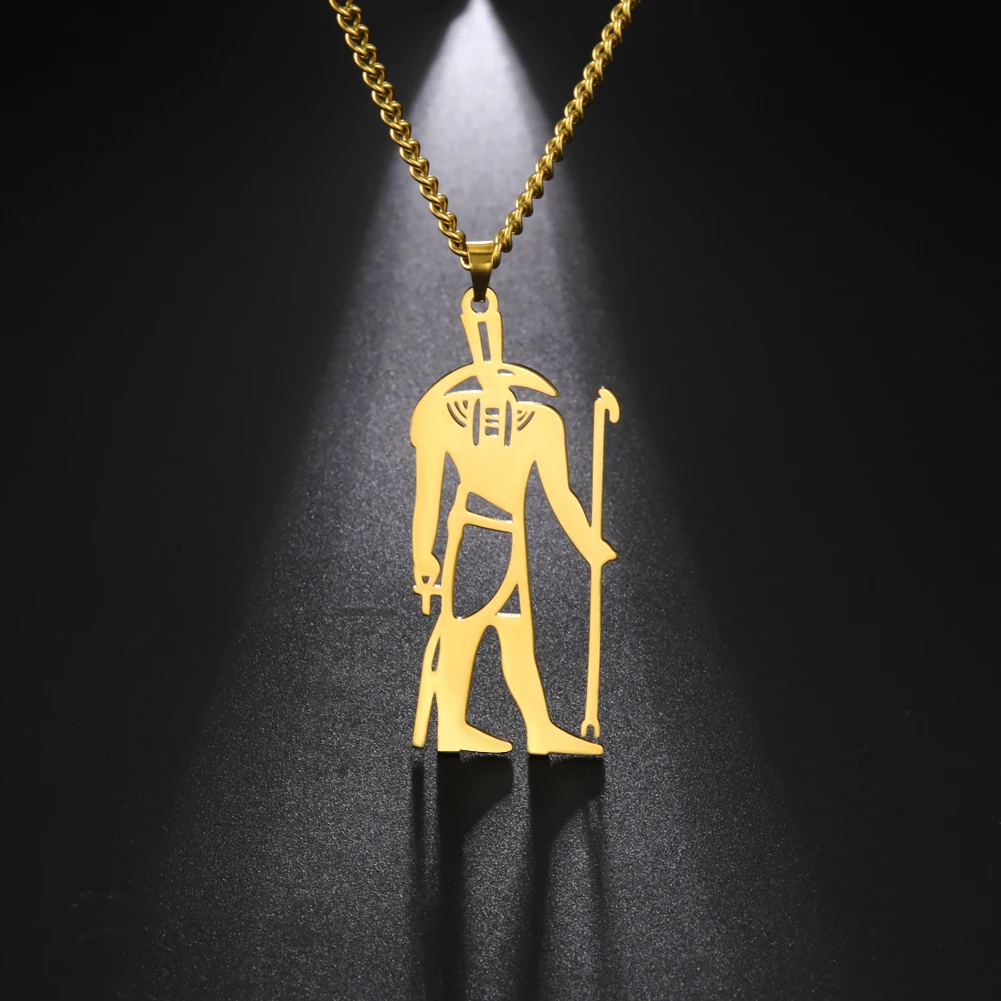 Lemegeton Egyptian Astrology Gothic Horus Anubis Pendant Necklace for Men Women Stainless Steel Courage Willpower Amulet Gift