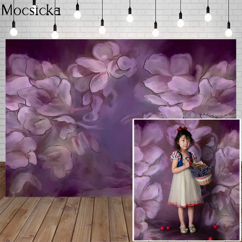 

Mocsicka Blooming Purple Flowers Photography Background Hand Drawn Style Dream Backdrop Child Portrait Decoration Props Studio