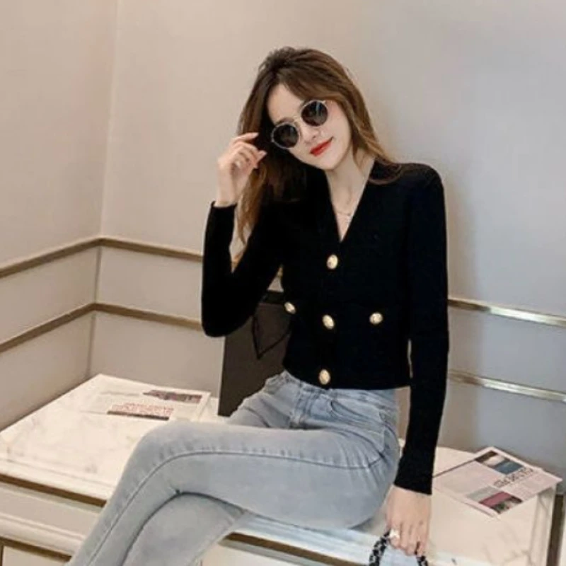 Cardigan Women Spring Comfortable Pure Color Elegant Soft Slim Ulzzang Crops Basic Chic Sweater Fit Fashion Button Stretchy Ins