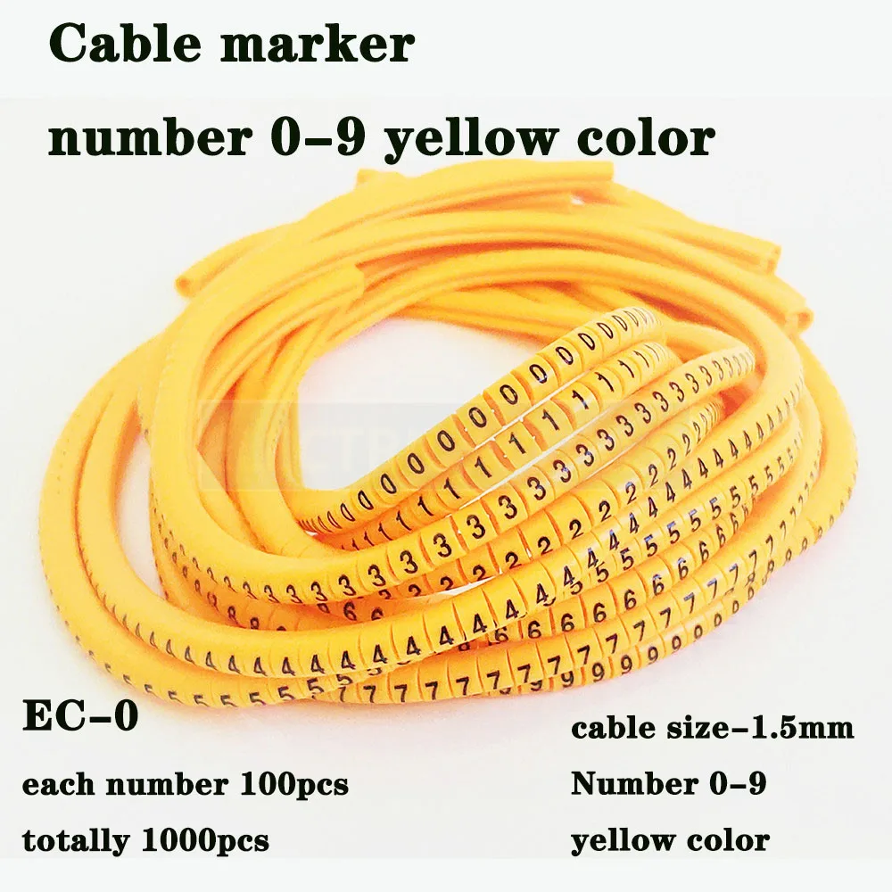 Gelbe PVC-Kabelmarkierer EC-0 EC-1 Kabel-Drahtmarkierer Nummer 0 bis 9 Kabelgröße 1,5 qmm Kabelmarkierungen Isolierdrahtmarkierer