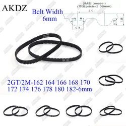 동기 타이밍 벨트 피치 길이 162 164 166 168 170 172 174 176 178 180 182 폭 6mm 고무 폐쇄, 2MGT 2M 2GT