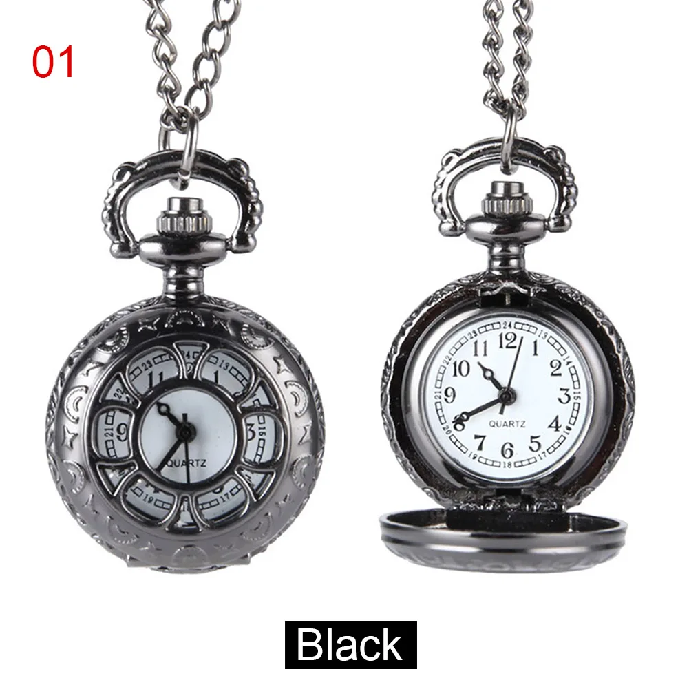 Quartz Pocket Watch Alloy Chain Hollow Out Flower Flip Cover Vintage Pendant Watches for Women H9