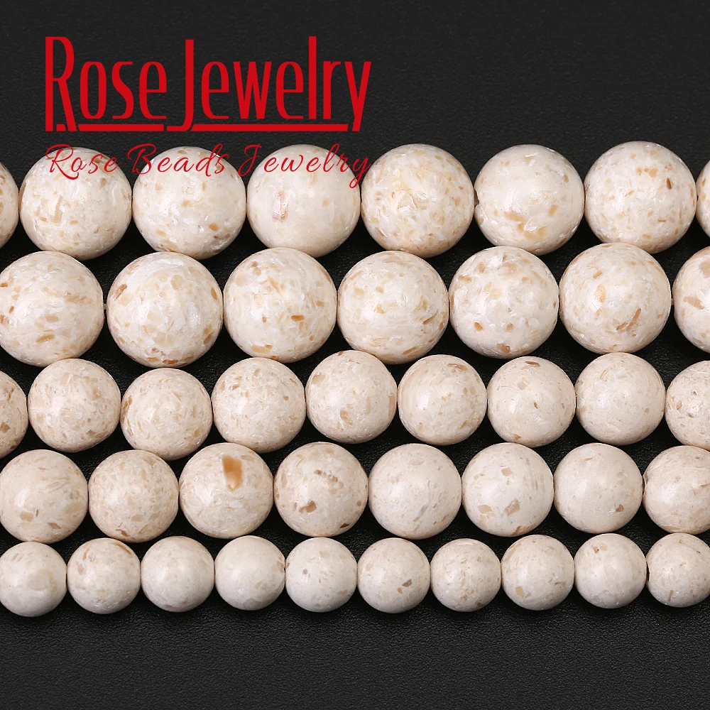 Natural White Fossils Stone Beads Round Loose Spacer Beads for Jewelry Making 6 8 10 12 Mm 15