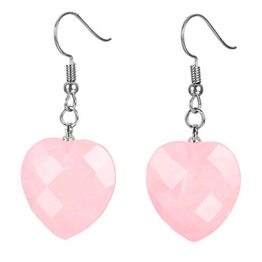 

FYJS Unique Silver Plated Romantic Love Heart Natural Rose Pink Quartz Earrings For Women Jewelry