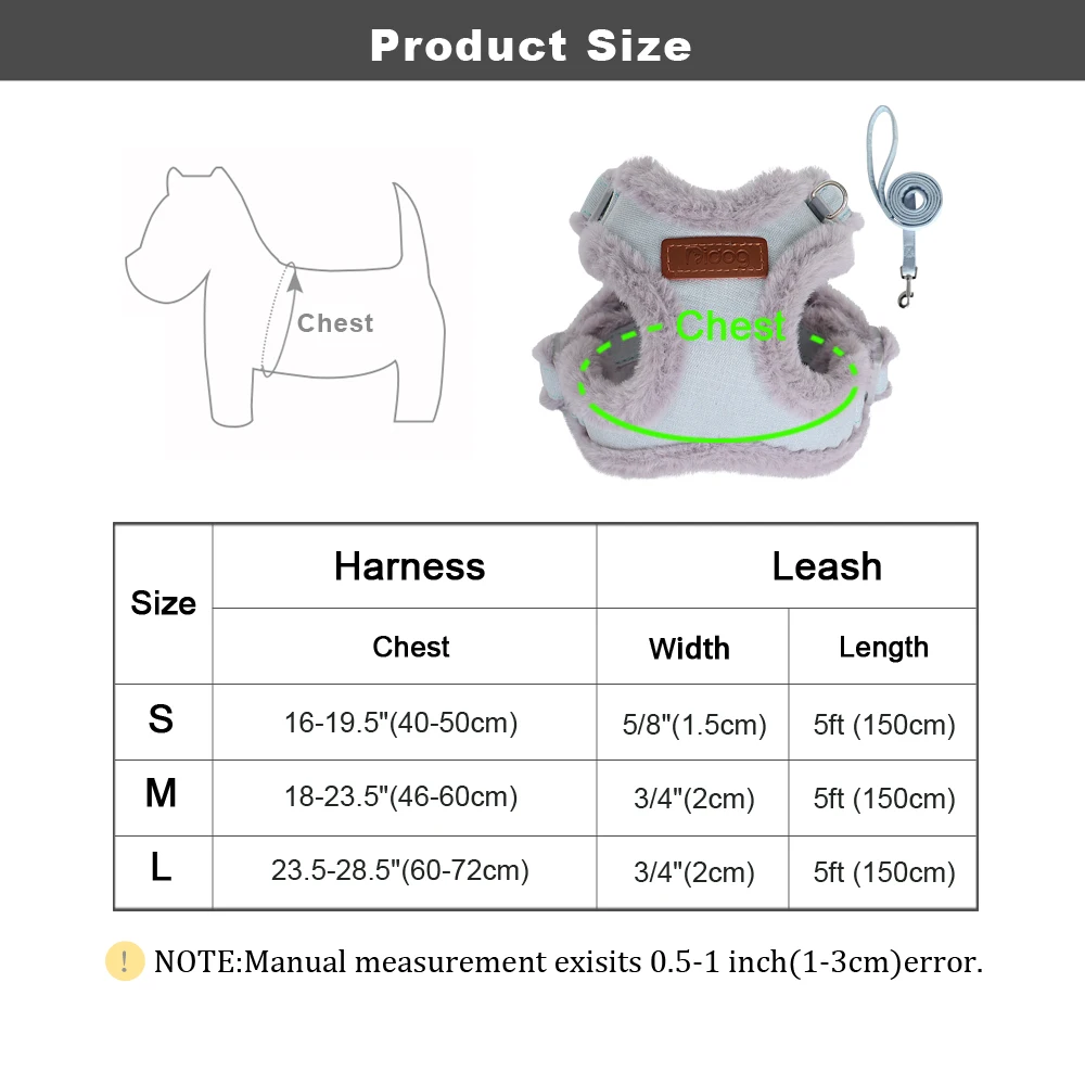 Warm Winter Dog Harness and Leash Set Soft Fur Padded Dogs Cat Vest Harness With Pet Lead Rope For Small Medium Large Dogs S-L