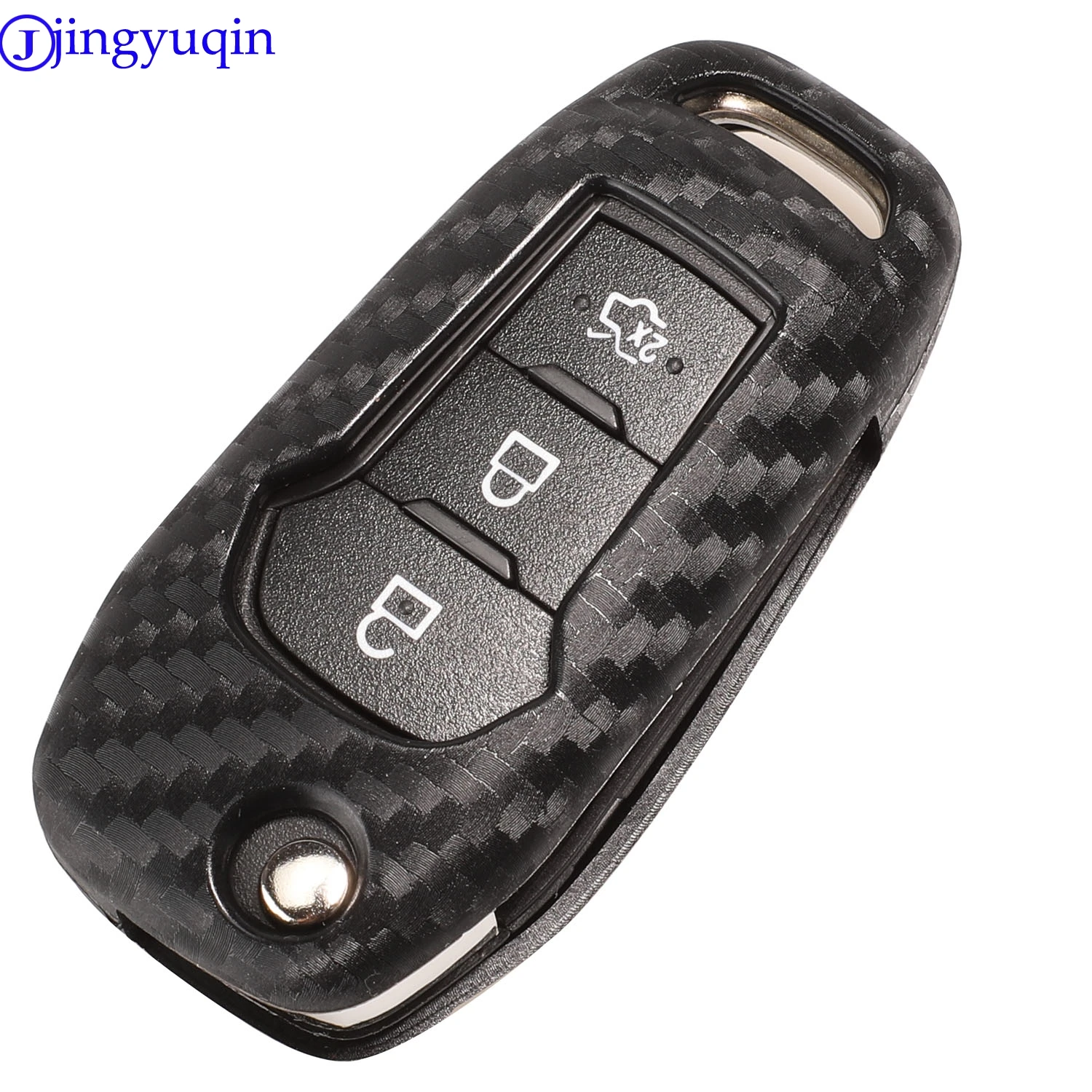 jingyuqin 10p Carbon Fiber Patten Soft Silicone Car Key Case Cover For Ford Everest Explorer Edge Focus Kuga Car-Styling