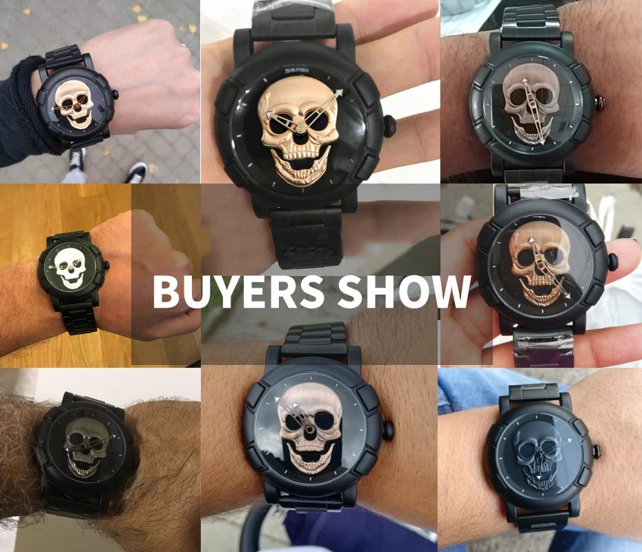 Reloj con cabeza de calavera tallada para hombre y mujer, de acero inoxidable, Unisex, negro, dorado, Steampunk, escultura, México