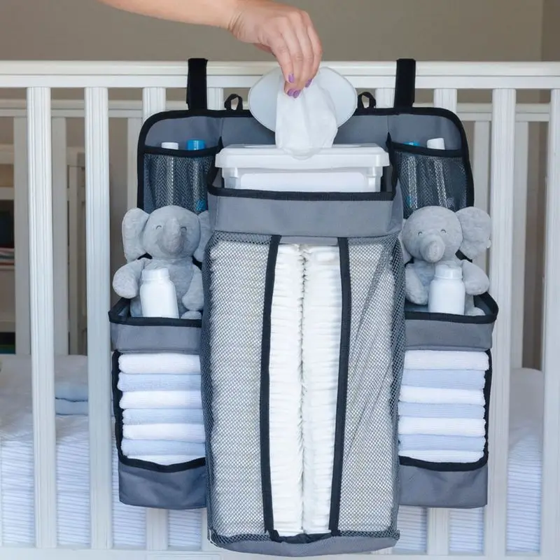 Baby Bed Diaper Hanging Holder Infant Bedding Nursing Storage Bag Newborn Crib Nappy Organizer Pocket