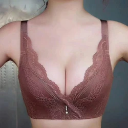 Women's Non-marking Underwear, No Steel Ring, Gathered Small Chest, Breast Support, Adjustable Thin Bra Set, Sexy Lace