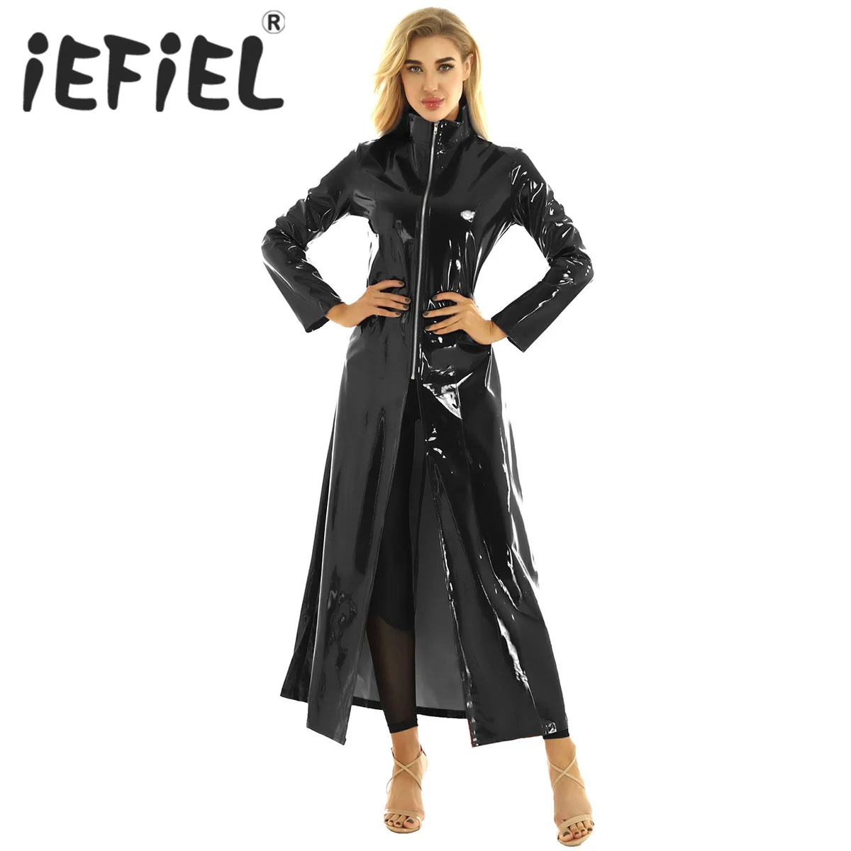 

Unisex Men Women Pole Dancing Coat Sexy Lingerie PVC Leather Wetlook Long Sleeve Coat Clubwear for Party Club Stage Performance