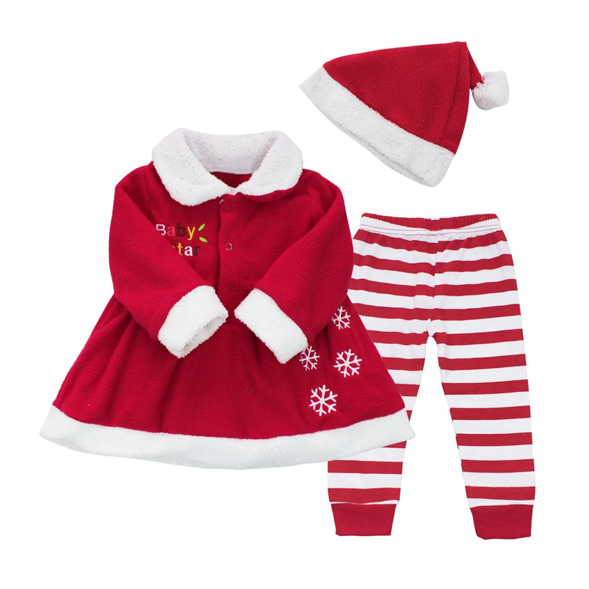 

Autumn Baby Girls Christmas Santa Striped Print Dress,Pants,Hat Clothing Princess Party Dress Children Kids Suit New Year Set