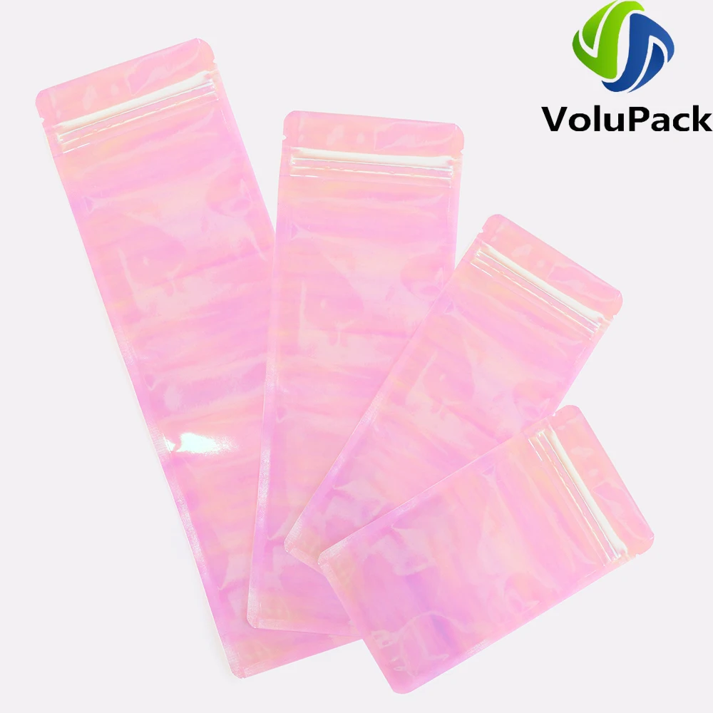 Recyclable Plastic PP Mylar Bags, Reusable Ziplock Bags, Translucent Pink Tear Notch Pouches, Storage Bags, High Quality