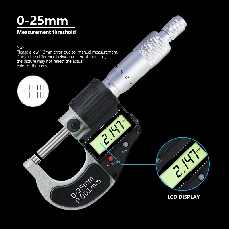 Digital Micrometer 0-25 mm 0.001mm Caliper  Electronic Outside Micrometer Chrome Plated Caliper Gauge Measuring Tools