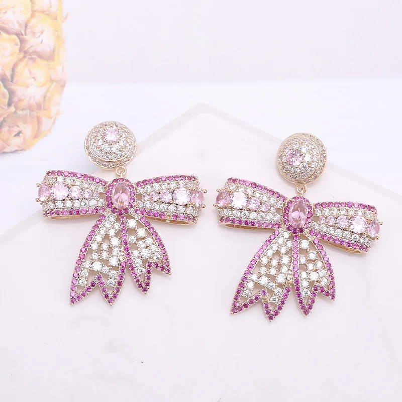 

Elegant Fashion Bowknot Earring 5A Zirconia Women Beautiful Wedding Jewelri Drop Earring