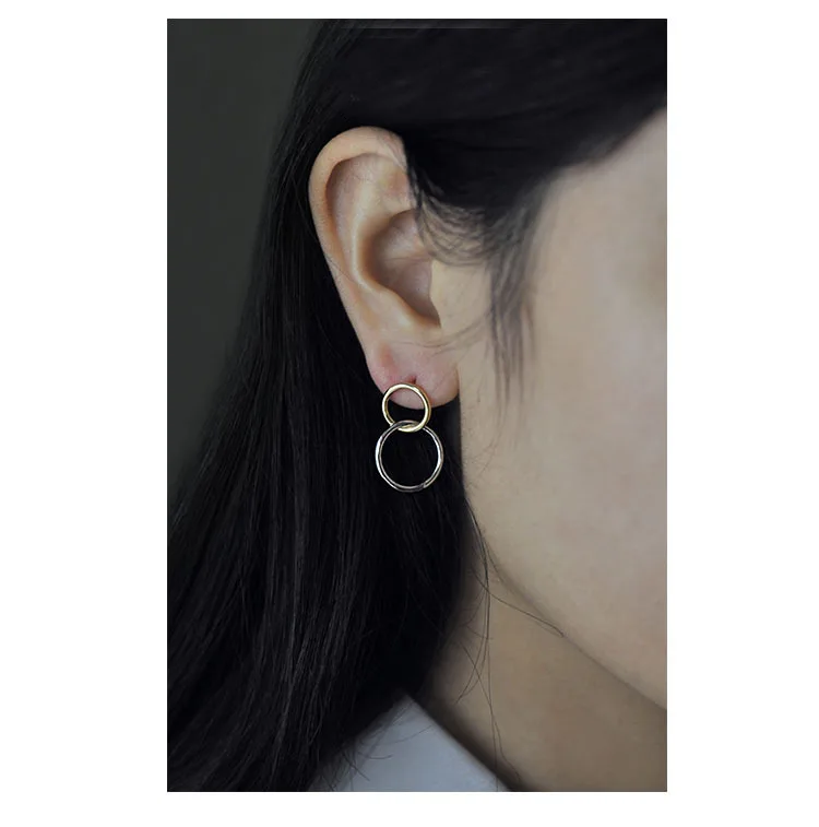 Real 925 Sterling Silver Double circular Earrings for Women Girls Gift Hot Fashion sterling-silver-jewelry Women Earrings