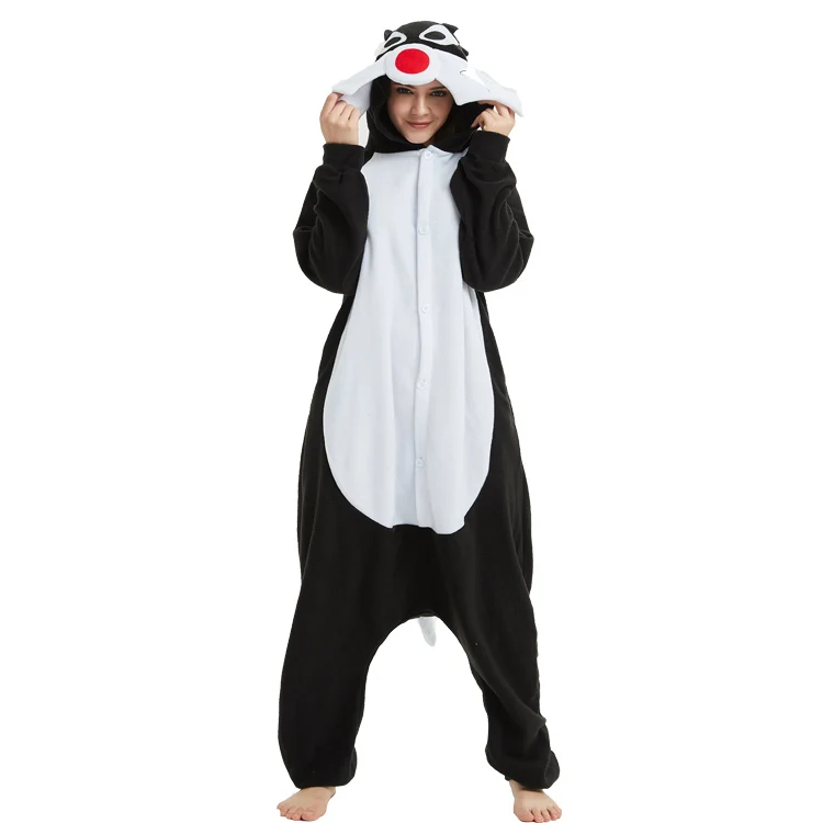 HKSNG Dorosły Czarny Wilk Onesie Kigurumi Piżama Polarowa Kreskówka Halloween Party Kostium Kombinezon Piżama