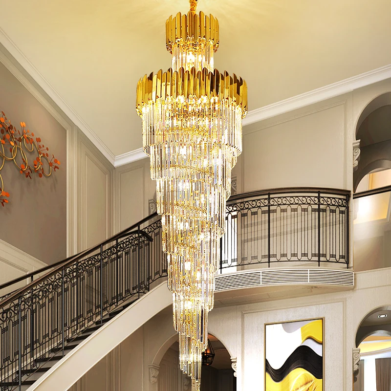 

Duplex building crystal staircase chandelier luxury revolving building hotel lobby villa long chandelier