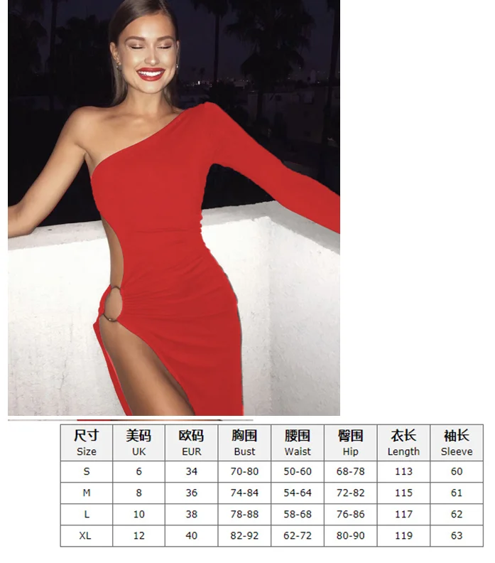 Sexy Hollow Slit Dresses Women Dinner Party Costume One Shoulder Hollow Out Backless High Slit Long Skit for Ladies Party