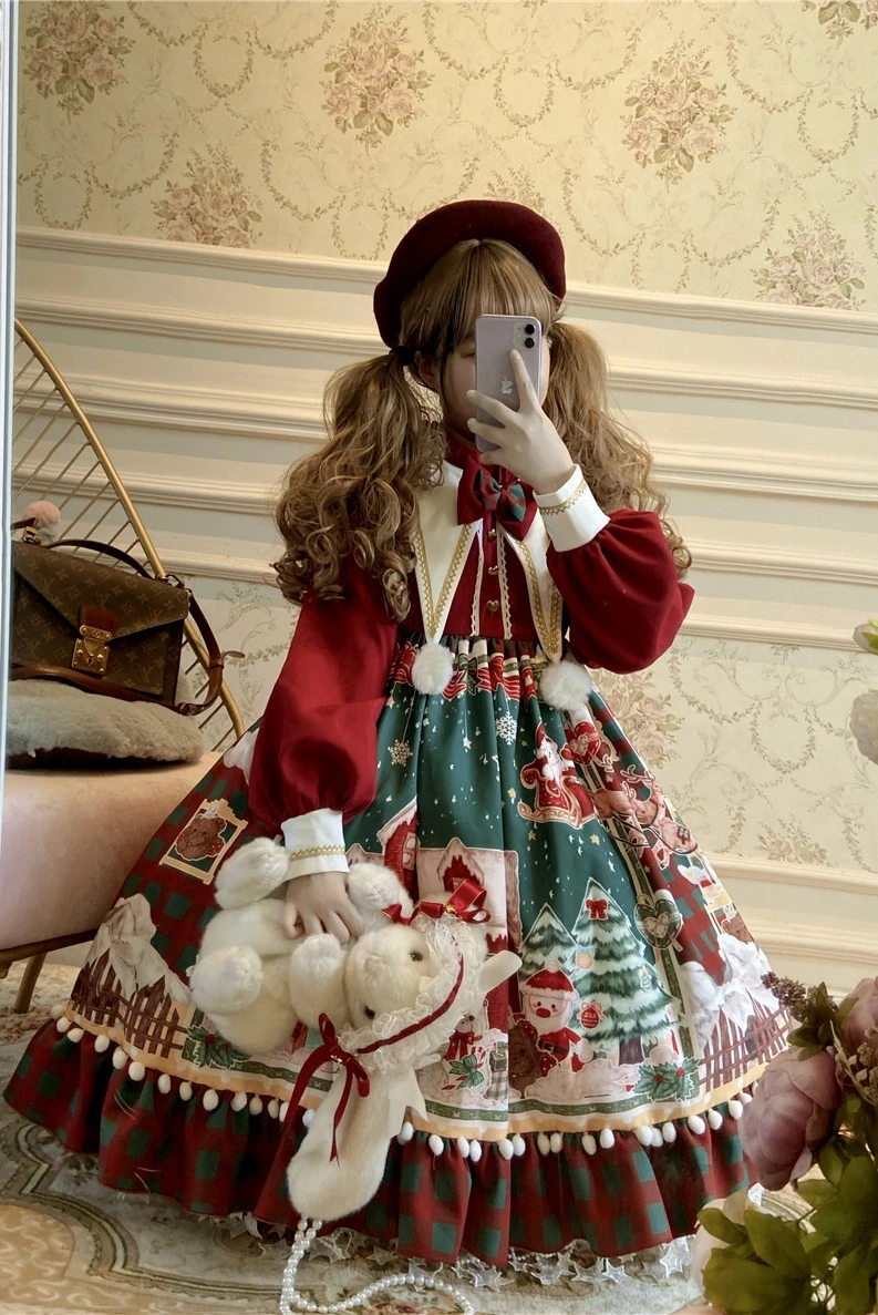 Robe princesse Lolita pour fête thé, tenue de noël, taille haute, style victorien, Kawaii, gothique, Op Loli, Cosplay