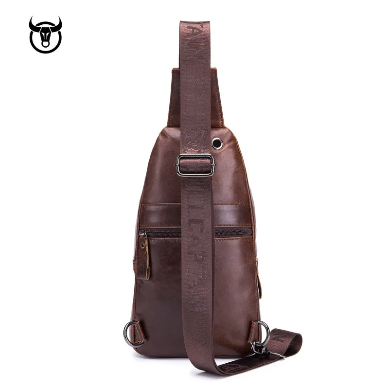 High Quality Men Genuine Leather chest bag Cowhide Vintage Chest Back Pack Travel fashion Cross Body Messenger Shoulder Bag