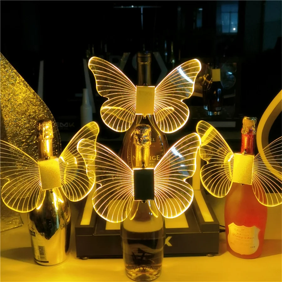 Rechargeable LED Strobe Baton Glowing Butterfly Wings Lamps Champagne Wine Burst Flash Stick Wine Cap Service Bottle Topper