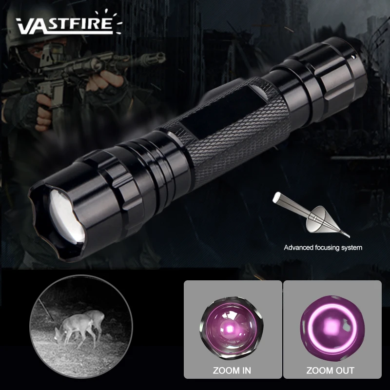 501B LED Infrared Flashlight Zoomable Hunting Torch 940 nm Adjustable IR light Night Vision+18650+Charger+Mount+Switch+Box