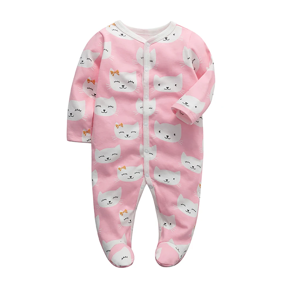 Sleepwear for Newborn Boys and Girls Long Sleeved Cute Print Cotton Fashion Pajamas 0-12 Months Sleepsuit Baby Clothing