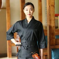New Unisex Japanese Korea Style Chef Uniform Cook Shirt Medium Sleeve Kimono Sushi Restaurant Kitchen Waiter Work Uniforms