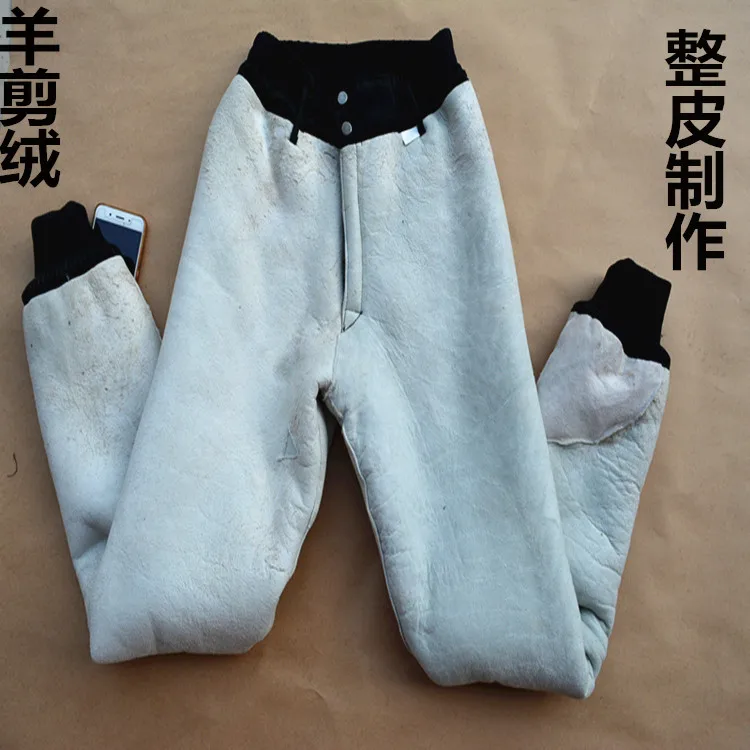 2025 Men's New Cashmere   Leather Pants Fur Integrated Sheepskin Liner Genuine Leather Wool Sheepskin Pants Leather Pants