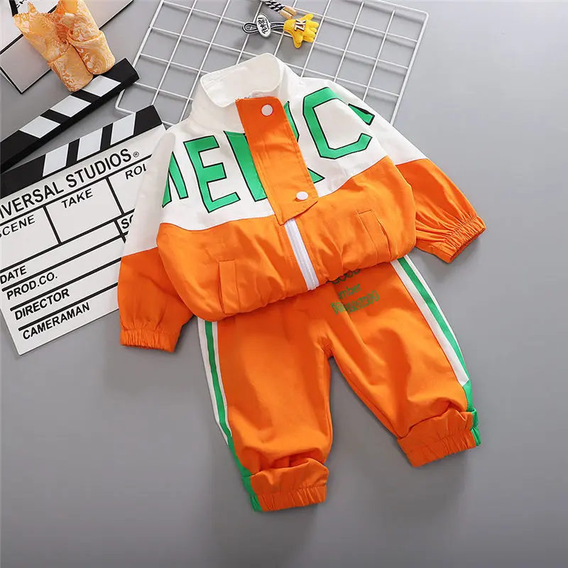 Spring Autumn Children Patchwork Sport Clothes Boys Kids Girls Fashion Outwear Pants 2Pcs/Sets Infants Novelty Letter Tracksuit