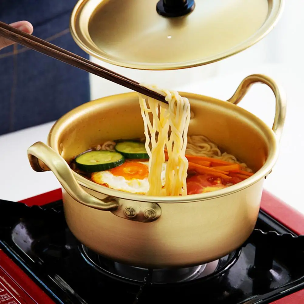 aluminum pot Korean Ramen Noodles Pot Yellow Aluminum Soup Pot with Oxidized Coating Fast Heating Cooling for Kitchen #CW