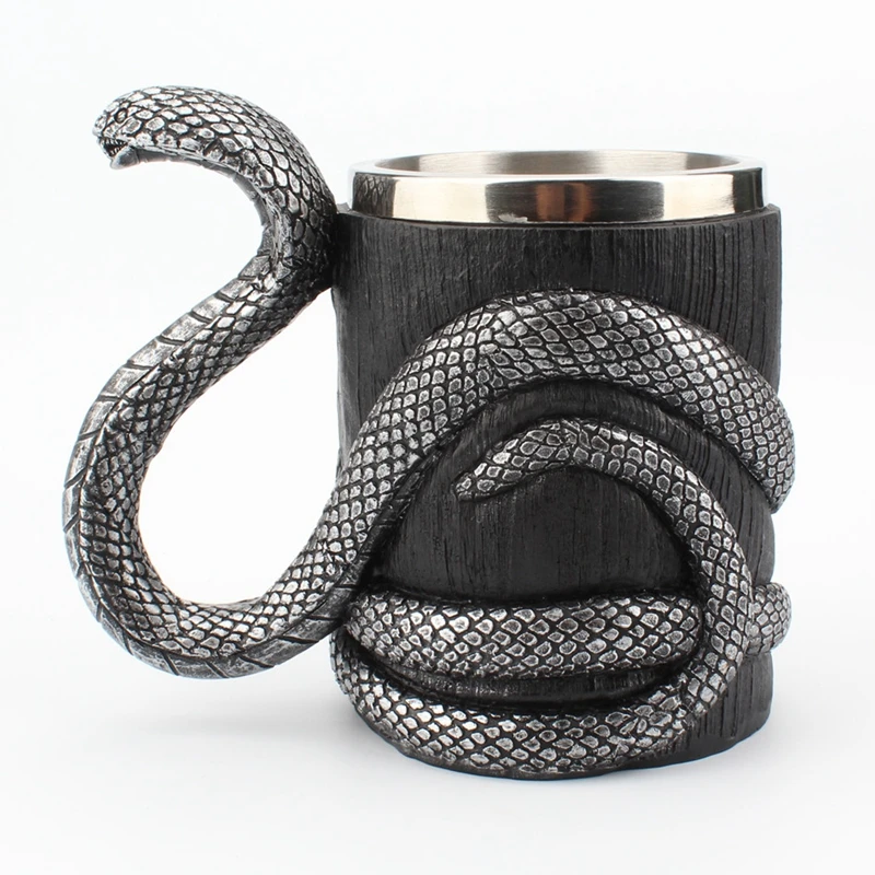 304 Stainless Steel Liner Resin Cobra Mug 3D Snake Beer Coffee Milk Drink Water Tea Mugs Cool Animal Geeks Boyfriend Gothic Gift